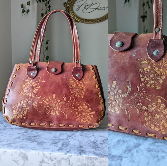 WA bags Handbags - WA Bags 100% Floral Flower Tooled Leather Handbag Purse